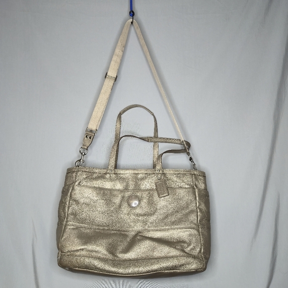 Coach Metallic Taupe Leather Tote/Diaper Bag - Picture 1 of 16